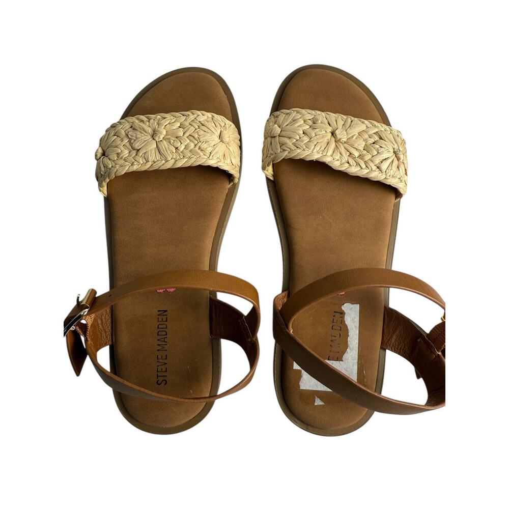 Steve Madden Big Kids Girls Size 3 THEA Raffia Brown Buckle Sandals NWOB‎ - Picture 1 of 5